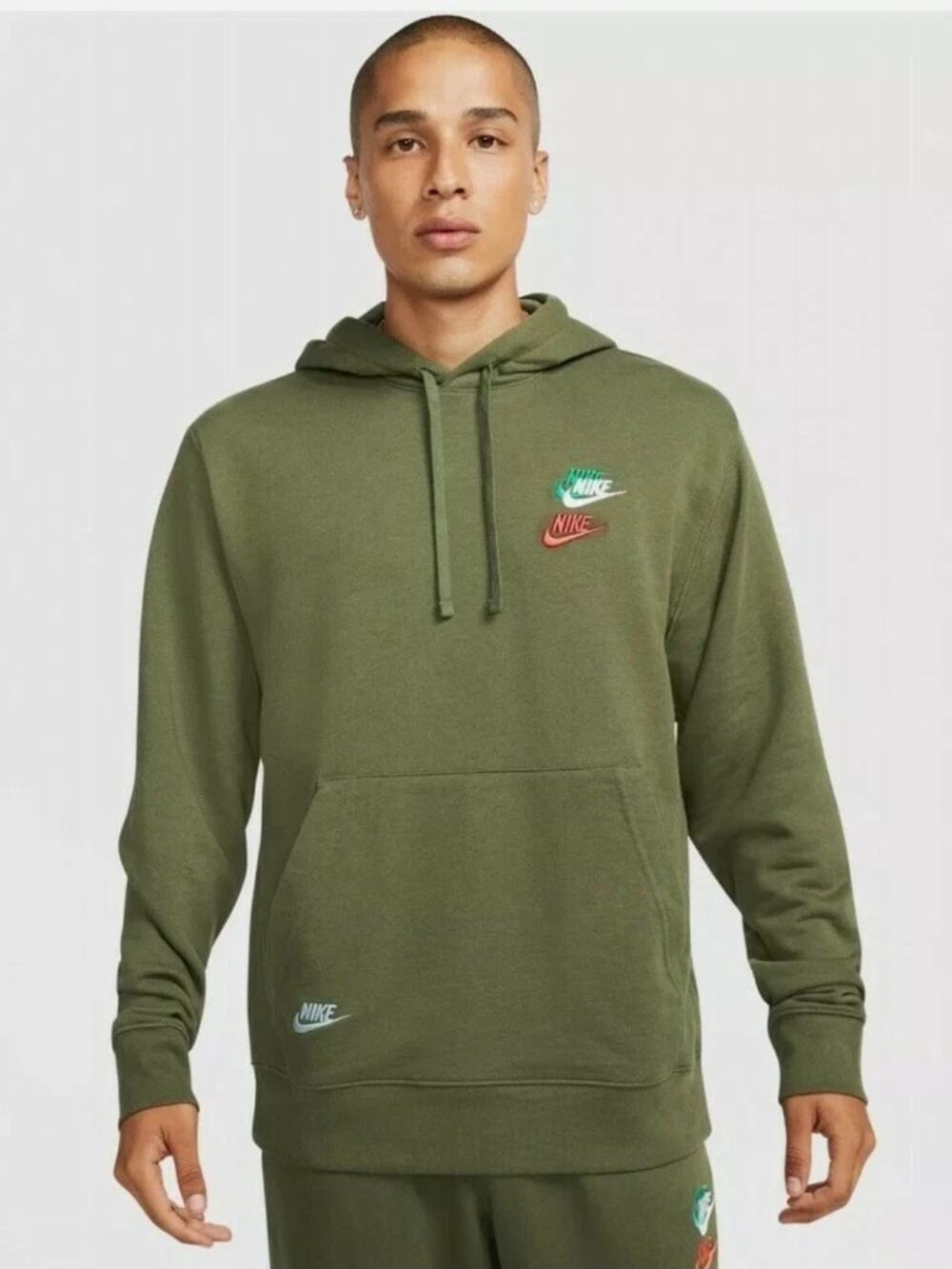 Nike NSW Essentials Rough Green Pullover Hoodie Embroidered Logo Men's L